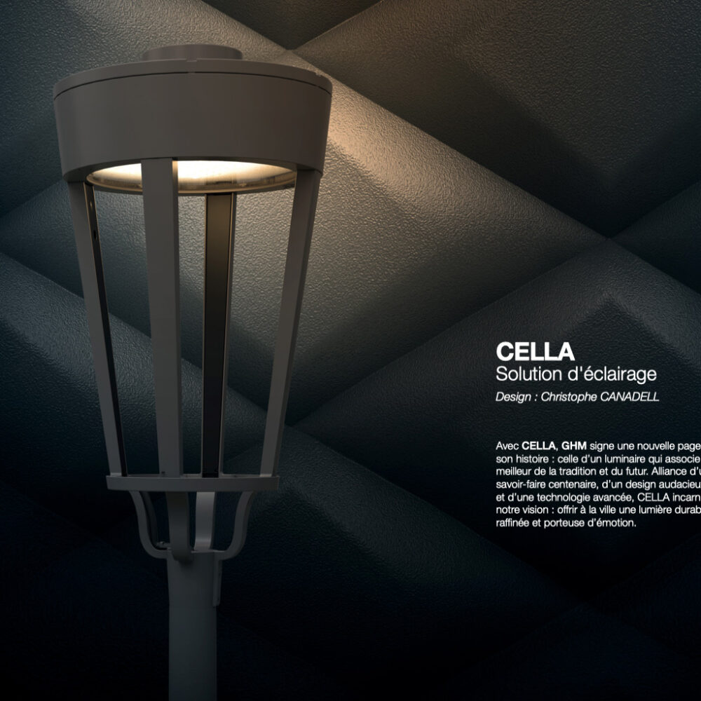 Planche de présentation du luminaire Cella