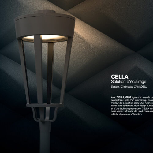 Planche de présentation du luminaire Cella