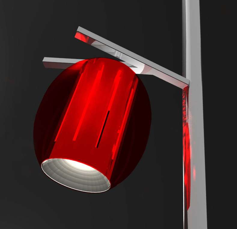 Luminaire Groseille, coque rouge sur crosse plate