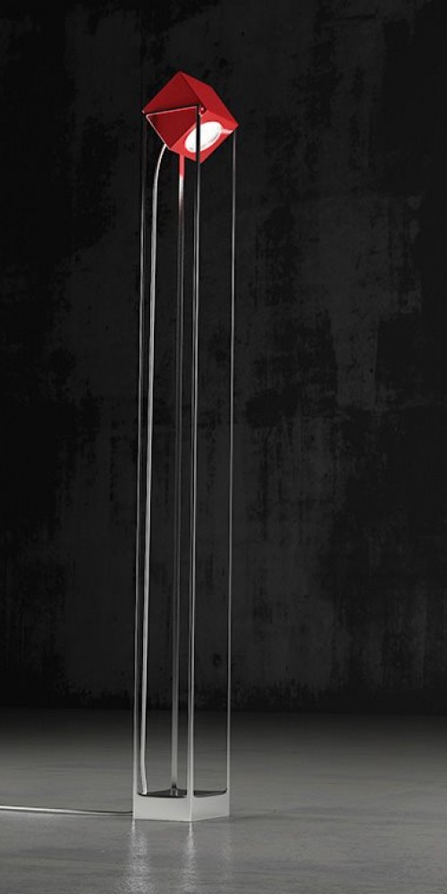 Lampadaire Zapilon, cage d’acier et réflecteur rouge