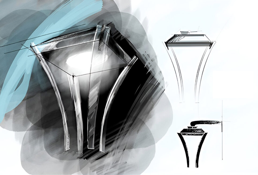 Croquis de conception du luminaire Stanza